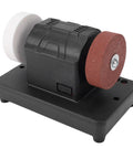 Jeffergarden Mini Bench Grinder With Two Wheels And Variable Speed Control Up To 6000Rpm Cordless Electric Tool Using 18V Lithium Battery on black base.
