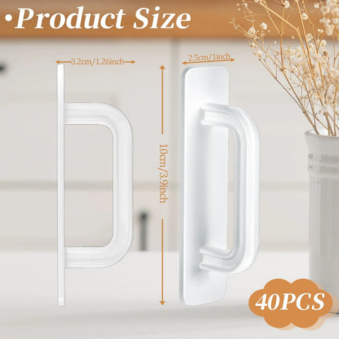 40 Piece White Peel And Stick Cabinet Handles Set With Double Sided Adhesive Strips Self Adhesive ABS Plastic Door Pulls Size Illustration