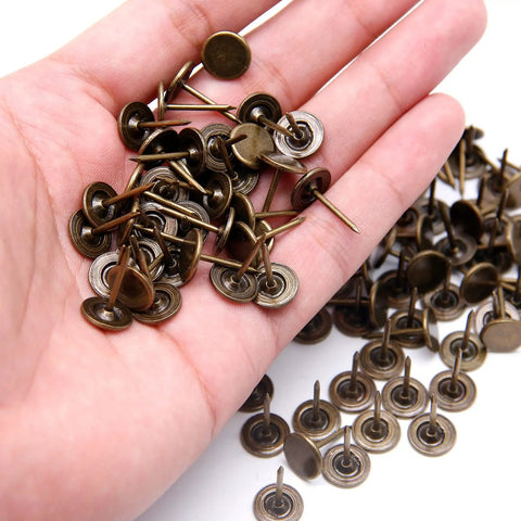 Prime Bronze Flat Head Thumb Tacks For Maps Photos And Wall Boards Rust Proof Sturdy Iron Core With Slick Protective Layer Total 100 Pack in hand