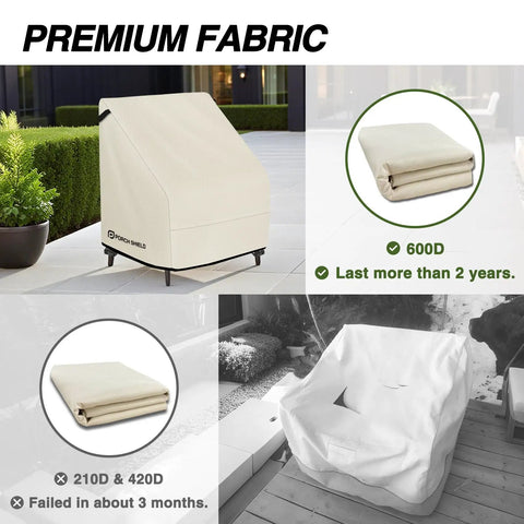 Patio Chair Covers 2 Pack Waterproof Outdoor Lounge Deep Seat Fit 30W x 33D x 34H Beige, Fadeproof 600D Polyester With UV Protection and Double Stitching