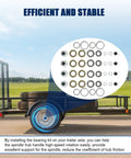 Side view of trailer wheel; 4-set 8000 lb axle bearing kit with outer 1.25'' ID, inner 1.75'' ID and double lip seals (Amazon).