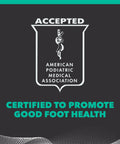 APMA certification badge for Total Support Max Shoe Insoles For High Arches And Overpronation Relief Deep Heel Cup Multi Density Shock