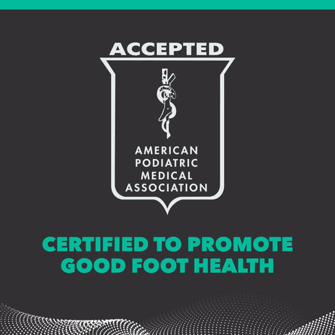 APMA certification badge for Total Support Max Shoe Insoles For High Arches And Overpronation Relief Deep Heel Cup Multi Density Shock