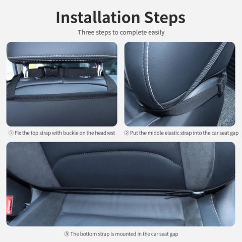 Installation steps for Waterproof Leather Back Seat Protector With Three Storage Pockets Anti Kick Mat For Kids And Pets Universal Car Seat Organizer Cover For SUVs Sedans Minivans And Trucks Two Pack Black