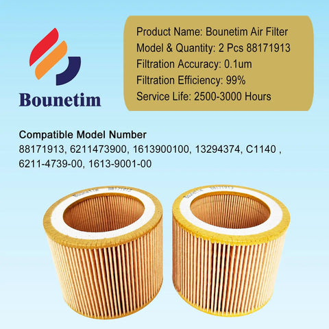 Two Pack 88171913 Air Filter Element For Air Compressors Pro Grade Heavy Duty High Efficiency Filtration Replacement Part
