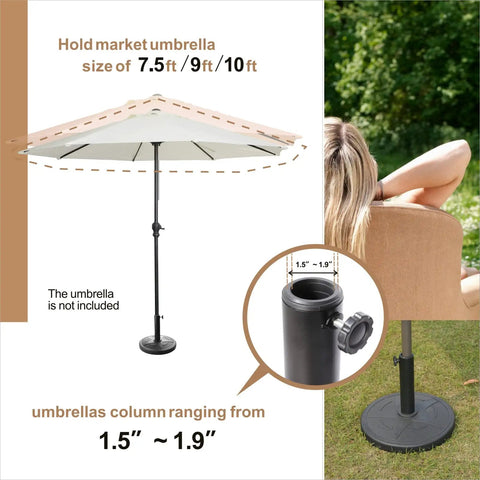 Weighted Patio Umbrella Base 23lbs Heavy Duty Outdoor Umbrella Stand with HDPE and concrete, fits 1.5-1.9 inch poles.