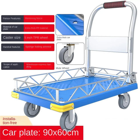 Heavy Duty Platform Cart With Removable Wire Fence Converts To Flatbed, 400kg Capacity, Quiet 12.7cm Wheels, Dual Swivel Casters, Go To Appliance And Material Moving Dolly, 90x60cm