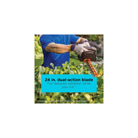Person using 40V MAX Cordless Hedge Trimmer With 24 Inch Dual Action Blade, No Cords Needed, Long Battery Life, cutting hedge