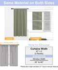 Sizing guide for Ava Sage Green Blackout Curtains For Bedroom 2 Panels Set 40 Inch Wide By 63 Inch Long Rod Pocket Or Clip Style
