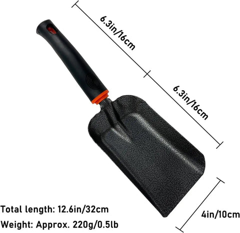 Heavy Duty Ash Shovel For Fire Pits And Grills, Manganese Steel Ember Remover 12.6 Inch Wood Stove Scoop measurements shown