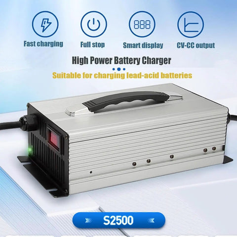 High Performance 24v Battery Charger With Selectable 30 40 Or 50 Amp Output For Lead Acid Batteries showing smart display and aluminum design.