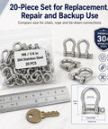 20 Pack One Quarter Inch Stainless Steel Screw Pin Shackles Set Beefy Bow Clevis Anchors For Chain Rope Tie Downs And Trailer Use Heavy Duty 1000 Kg Working Load Limit And 3800 Kg Breaking Load 304 Stainless Steel, 20 pcs with ruler