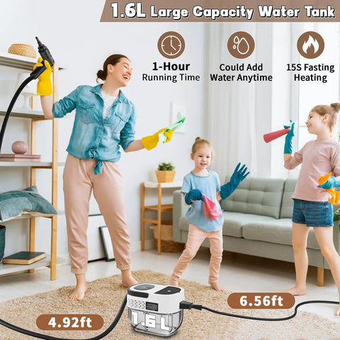 Family cleaning using Beast 2500W Portable Steam Cleaner With High Temperature Pressurized Steam and 1.6L Tank