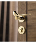 Heavy Duty Silent Magnetic Door Lock For Interior Bedroom Privacy Gate Latch Ultra Quiet Operation Pivot Slide Bolt Zero Hassle Install Pvd Gold handle on a wood door.