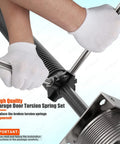 Hands using non-slip winding bars on Pair Of 2 Inch Garage Door Torsion Springs With Non-Slip Winding Bars, Coated Steel, 18,000 Cycle Rating.
