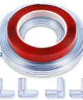 Top Shelf Heavy Duty 10 Ft Sharp Edge Protector Strips with clear adhesive roll and four corner guards for safe home use.