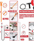 Heavy Duty 33 Foot Drain Snake Auger, No Sweat Plumbing Tool That Knocks Out Stubborn Hair Clogs From Bathroom Sinks Tubs And Kitchen Drains, Real Deal Drain Cleanser Comes With Thick Gloves, accessories displayed with various sizes and dimensions.