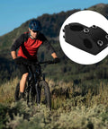 Cyclist in the mountains with inset of black aluminum bike stem 50mm length with 7 degree handlebar angle, 22.2mm clamp.