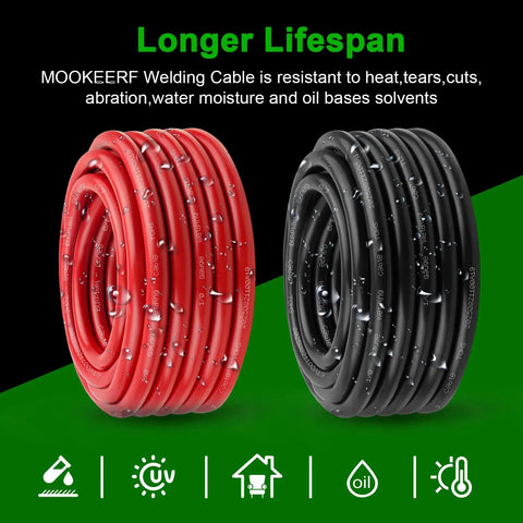 Beefy 1/0 AWG Battery Cable 5ft Red And 5ft Black Heavy Duty Welding Cable, Flexible Stranded Oxygen-Free Copper Wire For Automotive, Inverter, Solar, Marine, Generator, 600V, High Conductivity red and black coiled cables