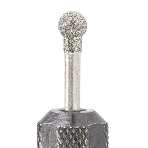 Close-up of a ball-shape diamond burr from the 30 Piece Ball Shape Diamond Burr Set For Rotary Tools, Pro Grade Diamond Grinding Burs For Stone Carving And Jewelry Making.