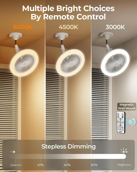 Adjustable Socket Fan Light With Remote And Extender For 2200 Lumen Enclosed LED Bulb Fan Mini Ceiling Fan With dimming options