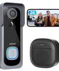 Wireless 2K Doorbell Camera With No Monthly Fees, Ultra Wide View, Real Time PIR Motion Alerts, 2 Way Talk, Built In Chime