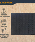 Badass Router Bit Storage Inserts Housing Fifty Half Inch And Sixty Quarter Inch Holder Slots With Thick Foam showing durable foam with premade holes.