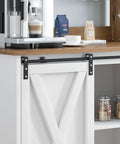 White Farmhouse Coffee Bar Cabinet With Hutch Sliding Barn Door 31 Inch Buffet With Six Mug Hooks And Adjustable Shelves