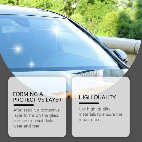 Car windshield after using Windshield Repair Kit For Chips And Cracks Car Glass Quick Fix With Nano Fluid Filler Cracks Gone