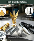 Heavy Duty Drywall Anchors And Screws Kit Delivers Killer Grip With 170 Piece Assortment In Black White And Gold for strong hanging support.