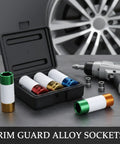 Heavy Duty Impact Socket Set With Protective Coating To Prevent Scratches On Alloy Rims During Wheel Maintenance, 5-piece sockets in case