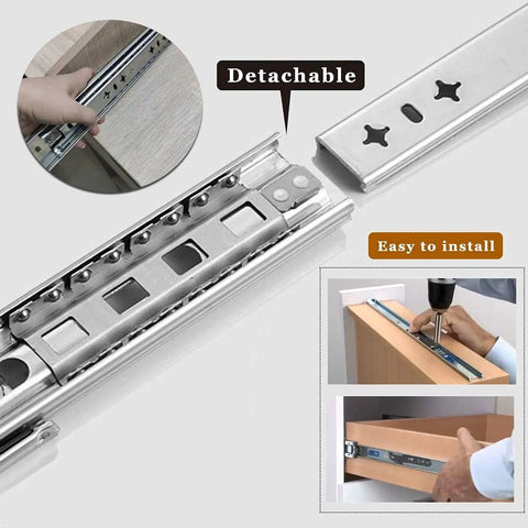 Heavy Duty 10 Inch Ball Bearing Drawer Slides Lockable Full Extension Cabinet Runners with installation instructions.