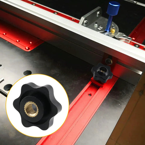 M6 Star Knob Through Hole Thumbwheel Panel Mount Clamping Handle 10 Pack Black Plastic With Brass Insert on work surface
