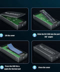 Speed Demon M2 Nvme Ssd Enclosure With Thunderbolt 4 And 5 Compatibility showing assembly steps to install the SSD inside the casing.