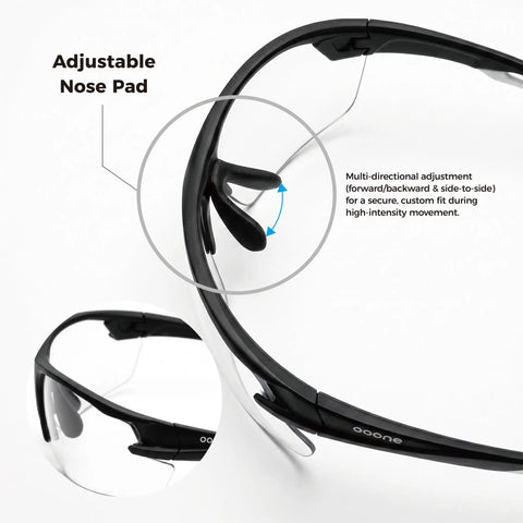 Adjustable nose pad of Ultra Lightweight Anti Fog Safety Glasses With Clear Shields Ansi Z87 Plus Certified for custom fit.