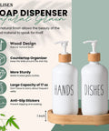 Wooden Dish Soap Dispenser Set With Thick One Inch Tray And Non Slip Base For Modern Boho Farmhouse Kitchen Countertop Decor