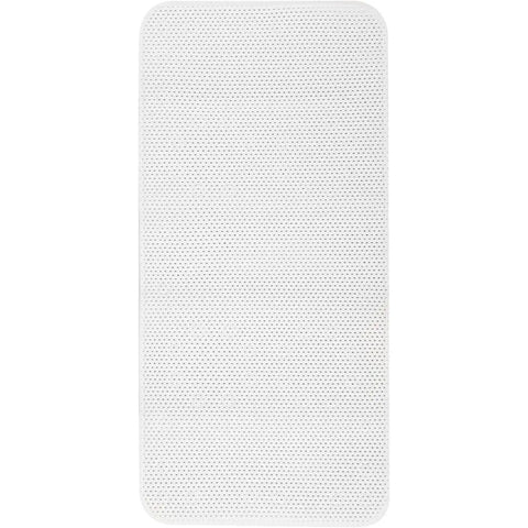 Cushy Non Slip Tub Mat With Suction Cups For Tubs 17 By 36 Inches White Machine Washable Skid Resistant With Drainage Holes For Quick Drainage And Easy Care. White rectangular tub mat on flat surface.