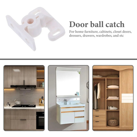 12 Pack Plastic Door Ball Catch Latches for cabinets, closets, and drawers for home and office use, easy install, durable design