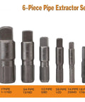 Premium Heavy Duty Pipe Extractor Tool Set For 1/8 In To 1 Inch Pipes, steel 6-piece set shown by size