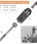 Injector Sleeve Remover And Installer Kit With Height Tool And Engine Barring Socket for CAT Caterpillar 3406E C15 C16 Engines, showing driver cap and puller stud.
