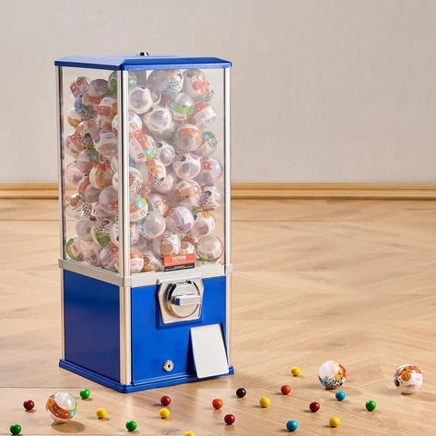 Heavy Duty Coin Operated Gumball Machine For Kids stands rock solid at twenty five inches with colorful capsule toys visible.