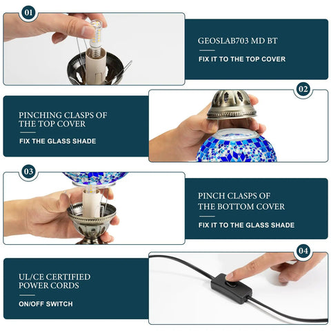 Assembly steps for Turkish Mosaic Glass Table Lamp Tiffany Style Handmade With Bronze Base LED Bulb Included