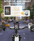 High Power 1200W Electric Bike For Adults With 26 Inch Wheel 528Wh LCD Display showcasing battery, speed, power, and travel info.