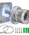 Magnetic Dryer Vent Coupler For 4 Inch Hose With Self-Connect Magnetic Connector Kit showing silver fitting and attachments