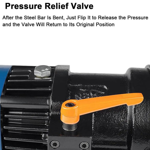 Pressure relief valve on CUTPOIY Electric Rebar Bender 900W Hydraulic Steel Bar Bending Machine for adjustable operation.