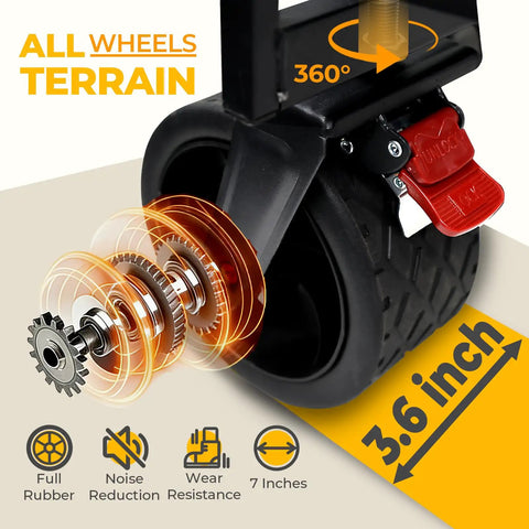 All-terrain wheels detail of Heavy Duty Folding Wagon Cart With Wheels 560Lbs Load 240L Capacity 3 In 1 Gear Hauler Beach Wagon Chair and Lounge