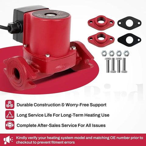 Kickin Up Heat Heavy Duty Hot Water Circulator Pump 115V 1/6Hp Ups26-99Fc with accessories for hydronic systems.