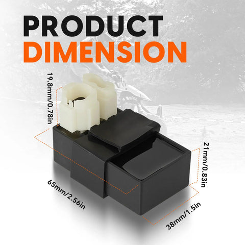 GY6 6 Pin AC CDI Box With Plug Connector Direct Replacement For 50cc 125cc 150cc Scooters displaying dimensions.