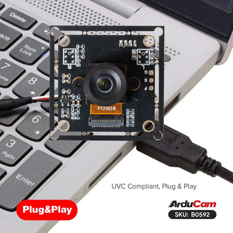 120FPS Global Shutter Mono USB Camera Module with 1280x800 800P High Speed UVC Webcam and 130 Degree Wide Angle M12 Lens connected to laptop