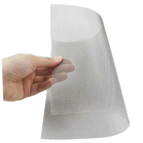 Hand holding a stainless steel mesh from the 4 Piece Quick Bumper Repair Mesh Kit, Stainless Steel Car Bumper Protector Mesh For Your Ride Auto Body Maintenance